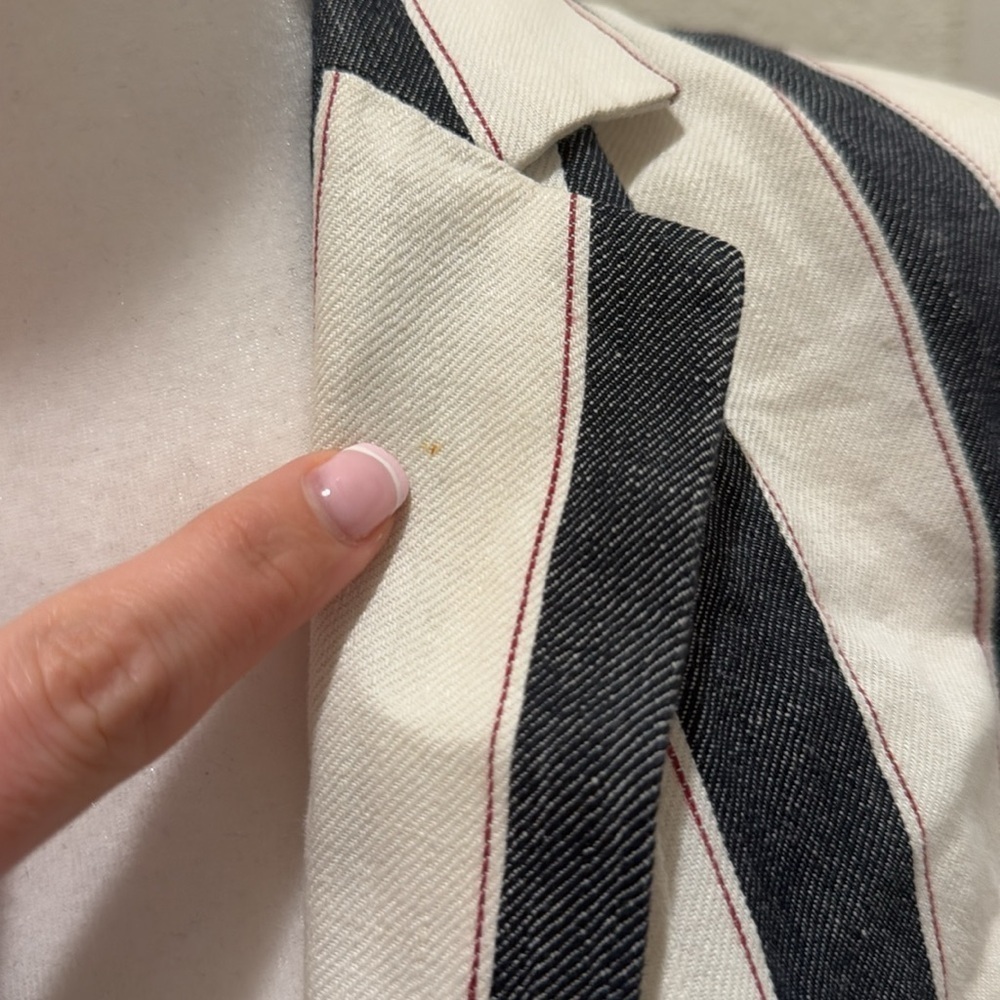 FRAME Bold Stripe Navy White Linen Blazer Sz 4 - Picture 3 of 16